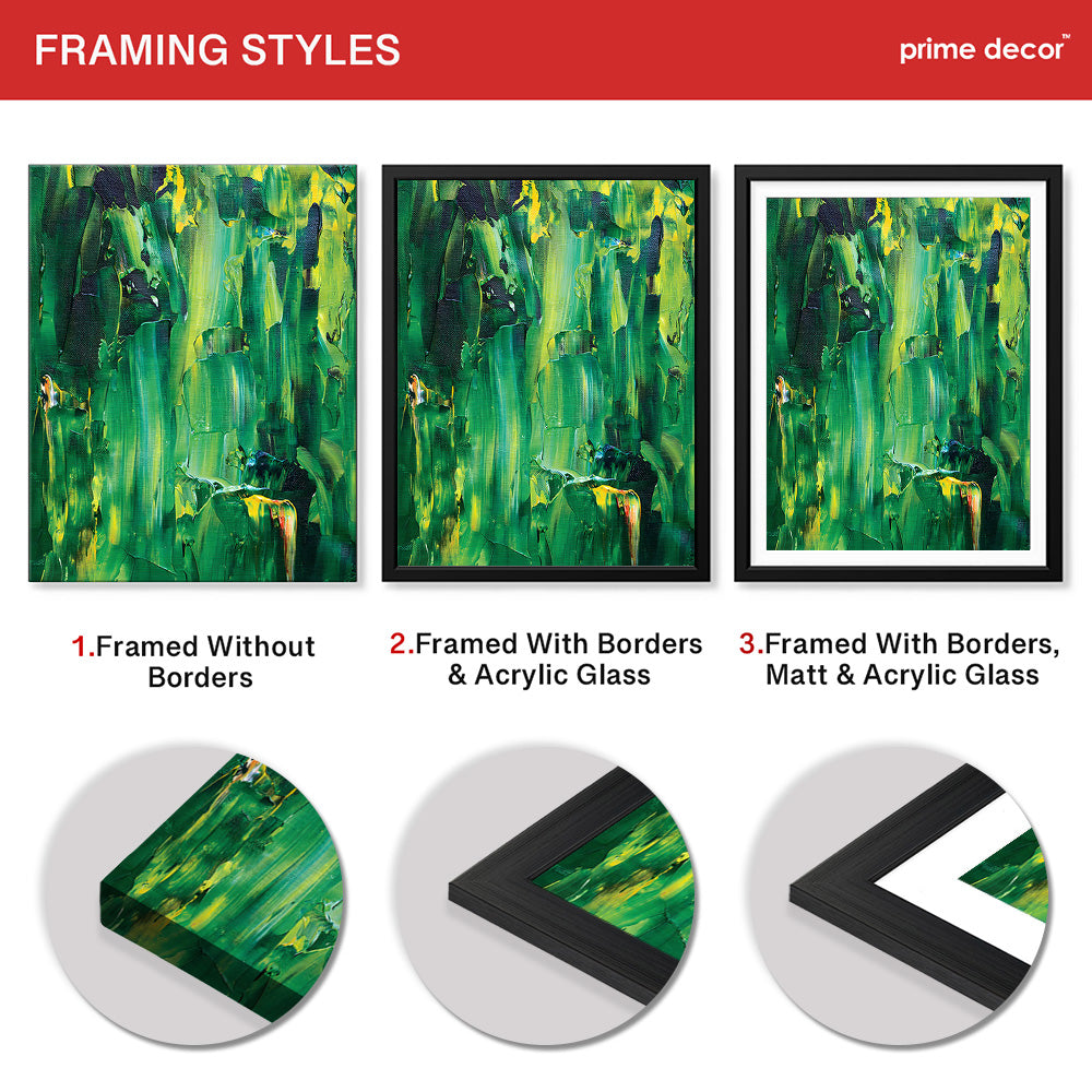 Green & Yellow Abstract Paint Oil Art Over White Background | Abstract Office Artwork #00434 - Prime Décor