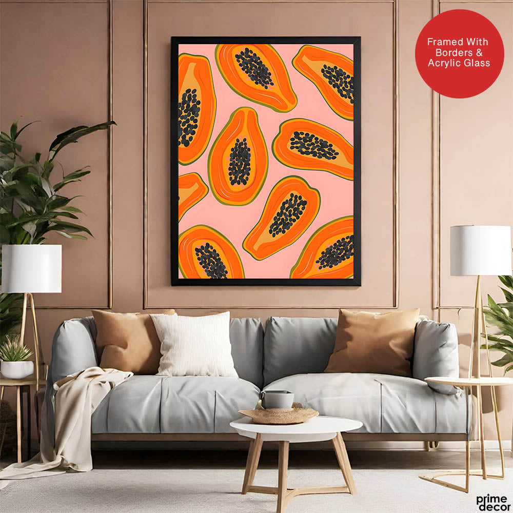 Black & Orange Abstract Fruit Seeds Design Over Beige Background | Abstract Floral Artwork #00435 - Prime Décor