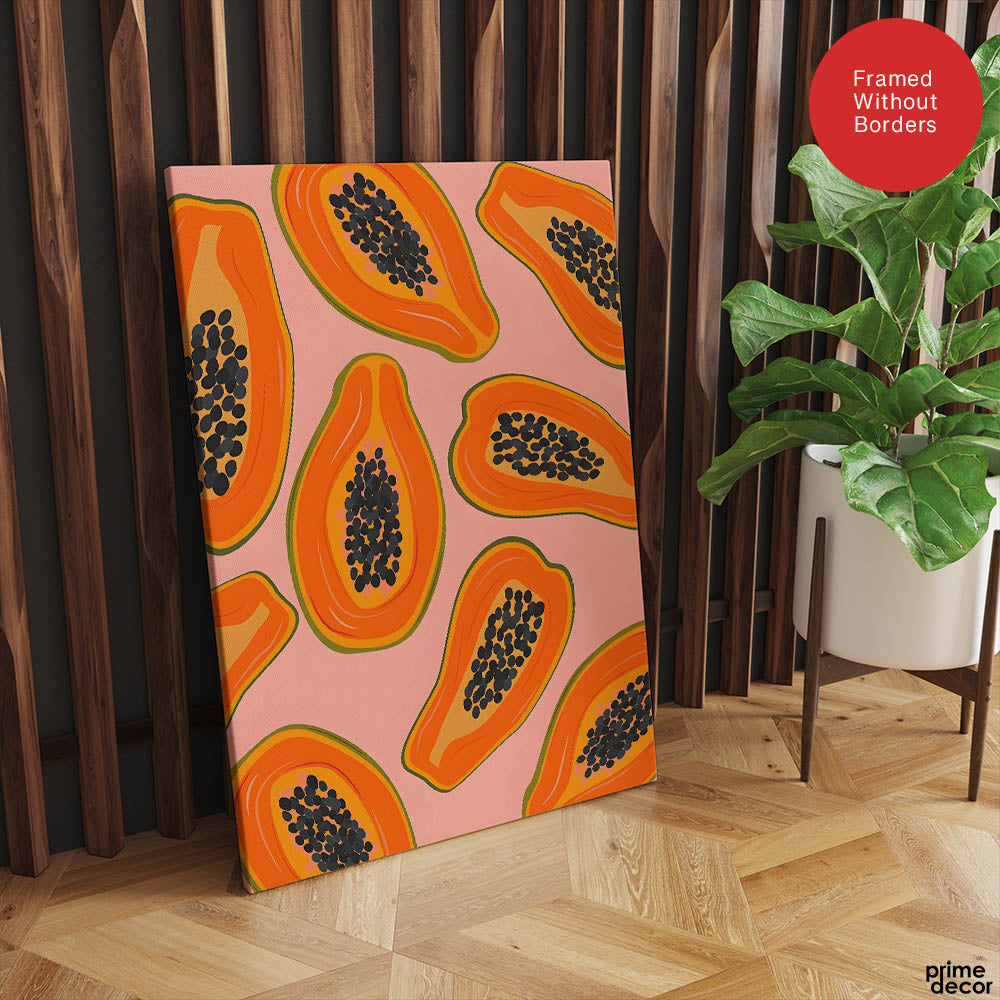 Black & Orange Abstract Fruit Seeds Design Over Beige Background | Abstract Floral Artwork #00435 - Prime Décor