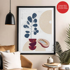 Black & Red Abstract Floral Design With Gold Lines Over White Background | Abstract Floral Artwork #00437 - Prime Décor