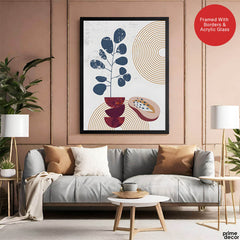 Black & Red Abstract Floral Design With Gold Lines Over White Background | Abstract Floral Artwork #00437 - Prime Décor