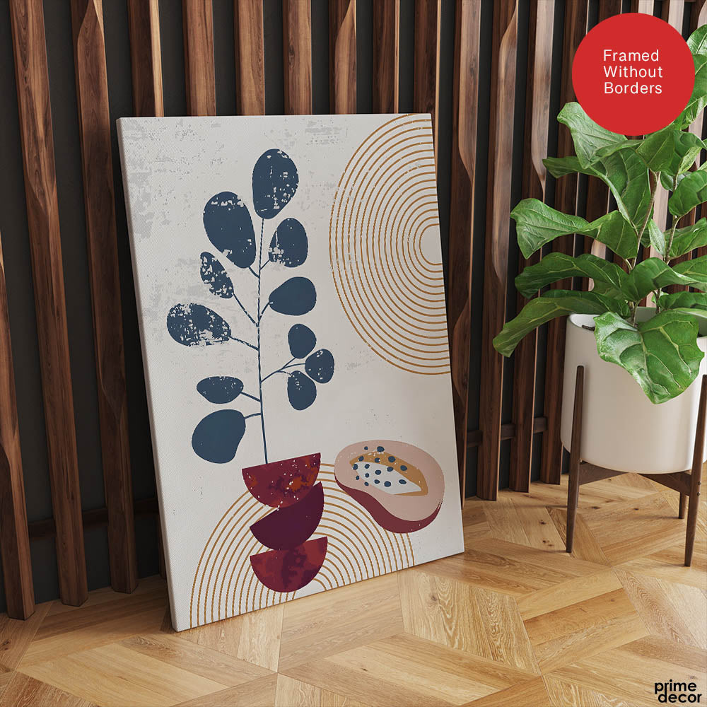 Black & Red Abstract Floral Design With Gold Lines Over White Background | Abstract Floral Artwork #00437 - Prime Décor