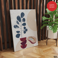 Black & Red Abstract Floral Design With Gold Lines Over White Background | Abstract Floral Artwork #00437 - Prime Décor