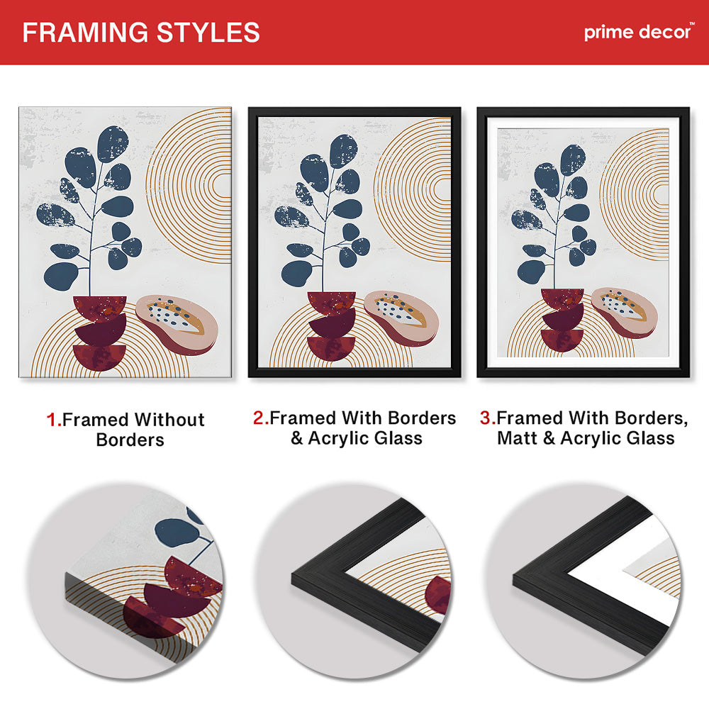 Black & Red Abstract Floral Design With Gold Lines Over White Background | Abstract Floral Artwork #00437 - Prime Décor