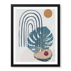 Blue & Green Abstract Floral Design With Brown Moon Over White Background | Abstract Floral Artwork #00439 - Prime Décor