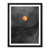 Black & Gold Line Waves With Orange Moon | Abstract Office Artwork #0043