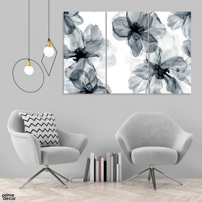 Abstract Black & White Floral Artwork (3 Panel) Floral Wall Art
