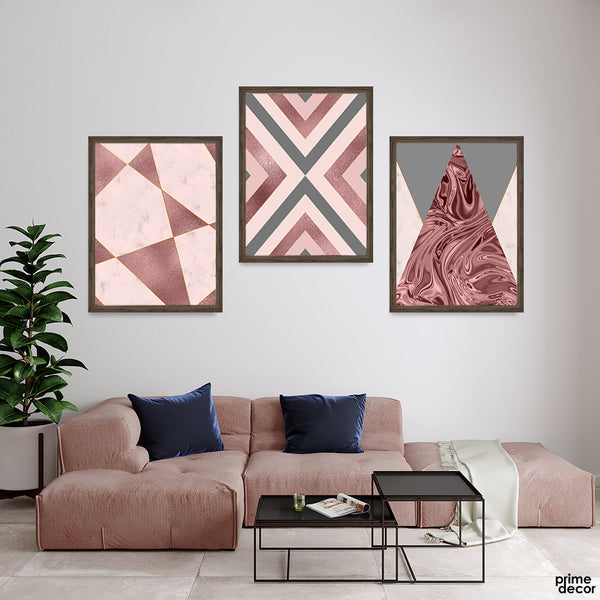 Abstract Red & Grey Geometric Shapes Design (3 Panel) Abstract Wall Art