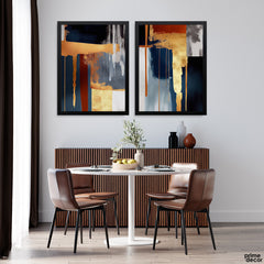 Midnight Navy & Gold Foil Drip Abstract (2 Panel) Modern Wall Art