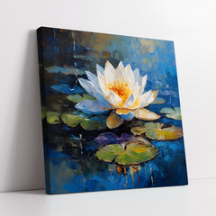 Serene Pond Lily with Teal Water Palette Knife Style (Single Panel) Digital Painting Wall Art