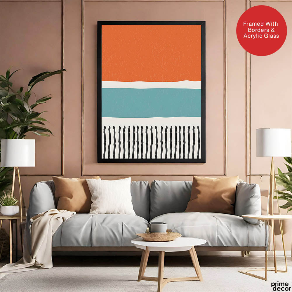 Black Orange & Blue Abstract Design Over White Background | Abstract Office Artwork #00443 - Prime Décor