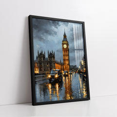 Contemporary Impressionist London In Rain Cityscape (Single Panel) Digital Painting Wall Art