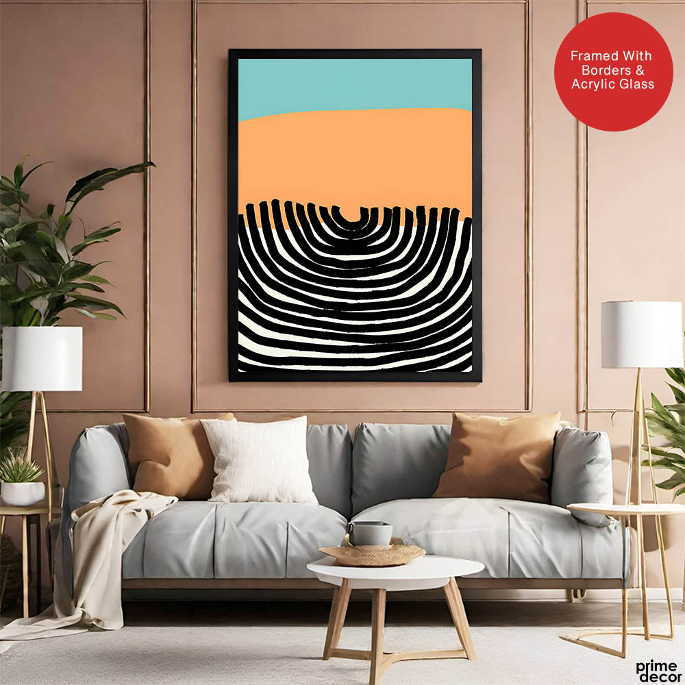 Black Beige & Blue Abstract Design Over White Background | Abstract Office Artwork #00445 - Prime Décor