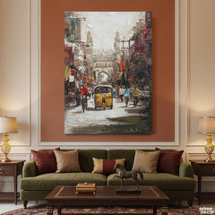 Bustling Urban Street Scene Impasto Style Cityscape (Single Panel) Digital Painting Wall Art