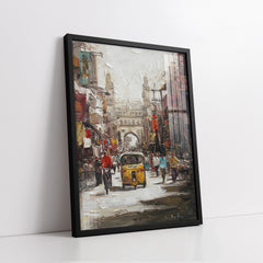 Bustling Urban Street Scene Impasto Style Cityscape (Single Panel) Digital Painting Wall Art