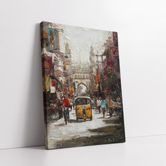 Bustling Urban Street Scene Impasto Style Cityscape (Single Panel) Digital Painting Wall Art