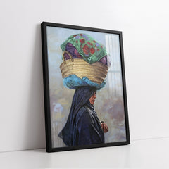 Woman in Hijab with Harvest Basket Culture and Heritage (Single Panel) Digital Painting Wall Art