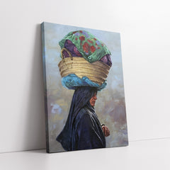 Woman in Hijab with Harvest Basket Culture and Heritage (Single Panel) Digital Painting Wall Art