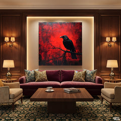 Dark Gothic Raven on Branch Impasto Style (Single Panel) Digital Painting Wall Art