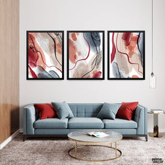 Abstract Red & Grey Paint Strokes Over White Background (3 Panel) Abstract Wall Art - Prime Décor