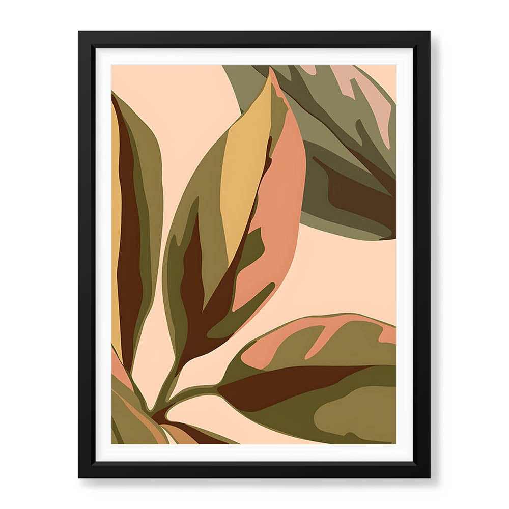 PaleCopper & Green Exotic Leaves On Beige Background | Abstract Floral Artwork #0044 - Prime Décor