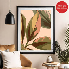 PaleCopper & Green Exotic Leaves On Beige Background | Abstract Floral Artwork #0044 - Prime Décor