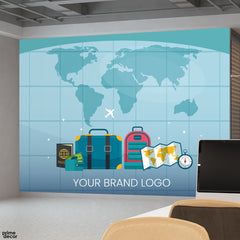Travel Design Artwork Over Blue Background With Logo | Travel Wallpaper Mural