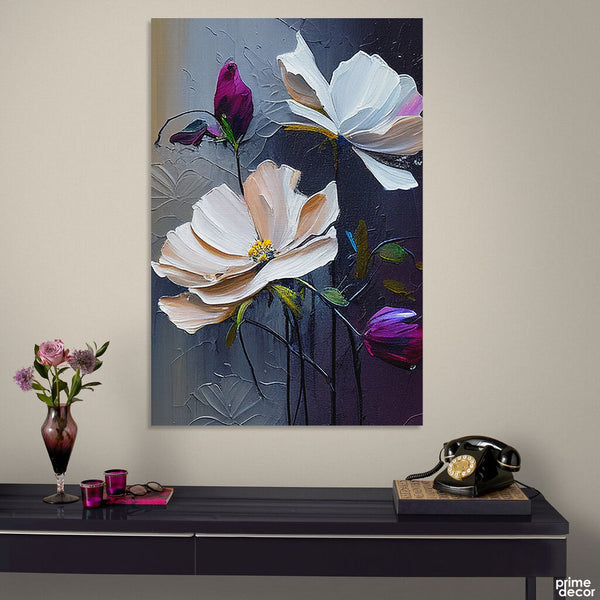 Beautiful White Flower Over Grey & Black Background (Single Panel) Floral Wall Art