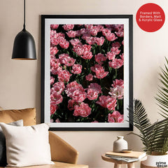 Beautiful Pink Flowers In Field Over Green Background | Abstract Floral Artwork #00451 - Prime Décor