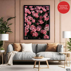 Beautiful Pink Flowers In Field Over Green Background | Abstract Floral Artwork #00451 - Prime Décor
