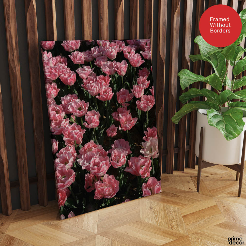 Beautiful Pink Flowers In Field Over Green Background | Abstract Floral Artwork #00451 - Prime Décor