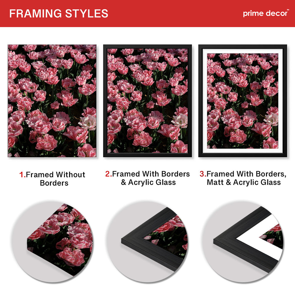 Beautiful Pink Flowers In Field Over Green Background | Abstract Floral Artwork #00451 - Prime Décor