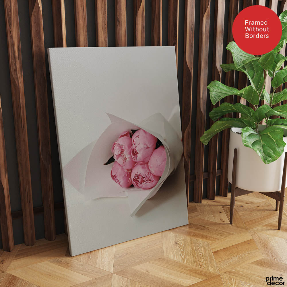 Beautiful Pink Flowers In Bouquet Over White Background | Abstract Floral Artwork #00452 - Prime Décor