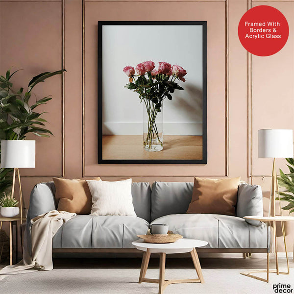 Beautiful Pink Flowers In A Vase Over White Background | Abstract Floral Artwork #00453 - Prime Décor