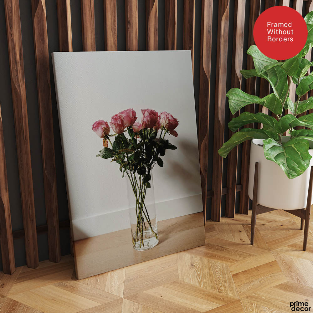 Beautiful Pink Flowers In A Vase Over White Background | Abstract Floral Artwork #00453 - Prime Décor