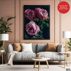 Beautiful Pink Flowers In A Bouquet Over Green Background | Abstract Floral Artwork #00454 - Prime Décor