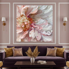 Abstract Macro Pink Peony Bloom Impasto Style (Single Panel) Digital Painting Wall Art