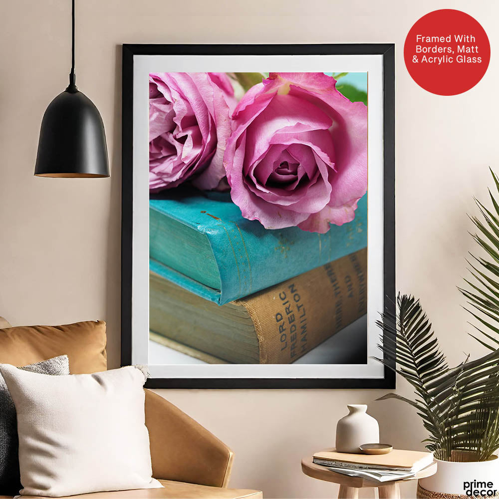 Beautiful Pink Flowers In A Bouquet Over Blue Background | Abstract Floral Artwork #00456 - Prime Décor
