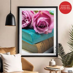 Beautiful Pink Flowers In A Bouquet Over Blue Background | Abstract Floral Artwork #00456 - Prime Décor