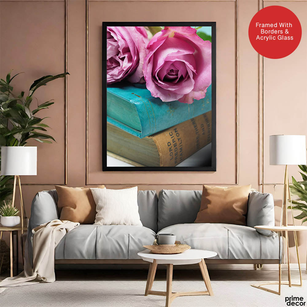 Beautiful Pink Flowers In A Bouquet Over Blue Background | Abstract Floral Artwork #00456 - Prime Décor