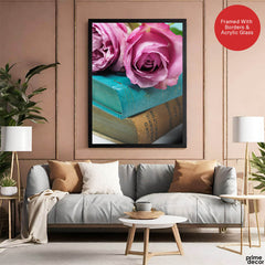Beautiful Pink Flowers In A Bouquet Over Blue Background | Abstract Floral Artwork #00456 - Prime Décor