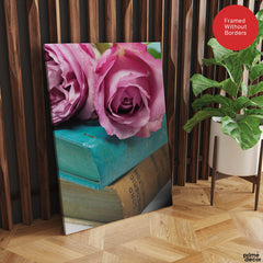 Beautiful Pink Flowers In A Bouquet Over Blue Background | Abstract Floral Artwork #00456 - Prime Décor