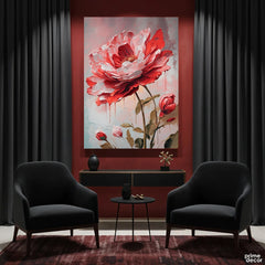 Dramatic Crimson Rose Bloom Palette Knife Style (Single Panel) Digital Painting Wall Art