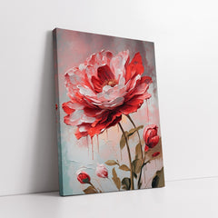 Dramatic Crimson Rose Bloom Palette Knife Style (Single Panel) Digital Painting Wall Art