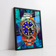 Bold Luxury Watch Silhouette with Faceted Jewel Tones (Single Panel) Digital Painting Wall Art