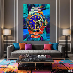 Bold Luxury Watch Silhouette with Faceted Jewel Tones (Single Panel) Digital Painting Wall Art