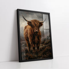 Majestic Highland Cow in Misty Moorlands Impasto Style (Single Panel) Digital Painting Wall Art