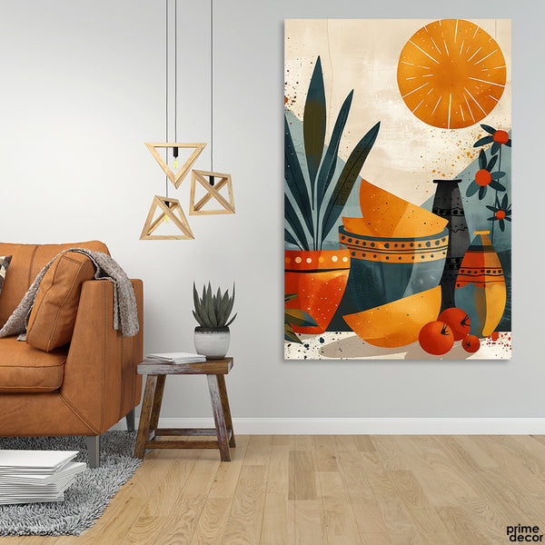 Orange & Green Cultural Fashion Artwork (Single Panel) Abstract Wall Art