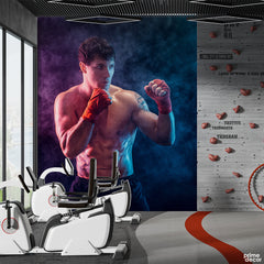 Boxer In Neon Smoky Lights | Gym Wallpaper Mural - Prime Décor