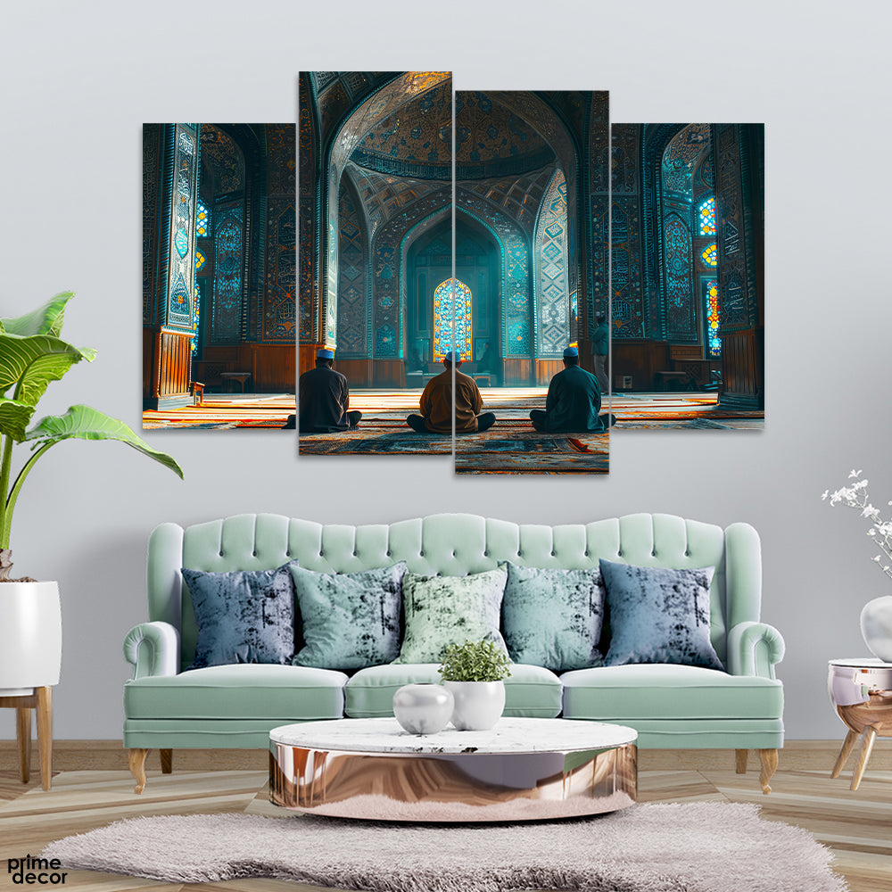 Beautiful View Of A Masjid (4 Panel) Islamic Wall Art - Prime Décor